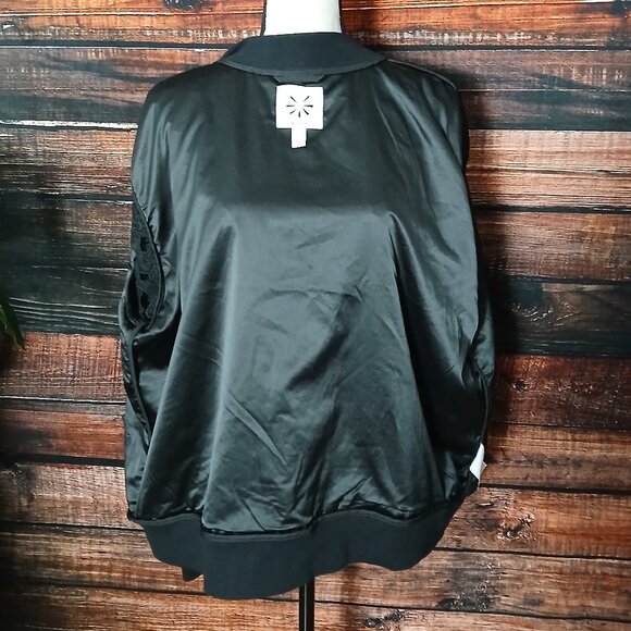 Isaac Mizrahi Live Bomber Jacket XL Black Lace Full Zip Sheer Sleeve - Picture 8 of 10